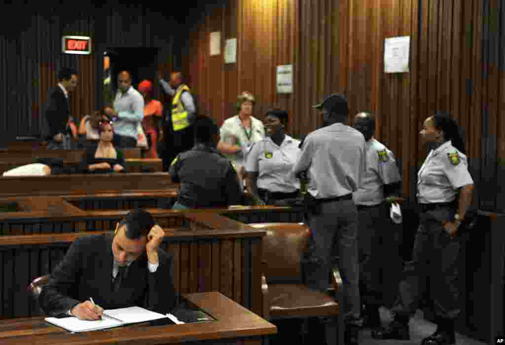 Oscar Pistorius prior to his third day of sentencing at the high court in Pretoria, South Africa, Oct. 15, 2014. 