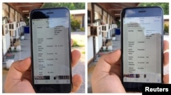 A combination handout photo shows an asylum seeker's phone displaying a screenshot (left) dated January 22 that shows a scheduled interview date as part of his progress for upcoming appointments in the U.S. resettlement assessment process, and a screenshot (right) that does not show an interview date, from inside the Australian-run detention centre on the Pacific island nation of Nauru, Feb. 3, 2017.
