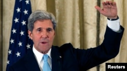 U.S. Secretary of State John Kerry attends a news conference for the start of a European tour regarding Syria, at the U.S. Ambassador residence in Paris, Oct. 21, 2013.