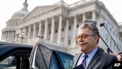 Sen. Al Franken, D-Minn., leaves the Capitol after speaking on the Senate floor, Dec. 7, 2017, on Capitol Hill in Washington. 