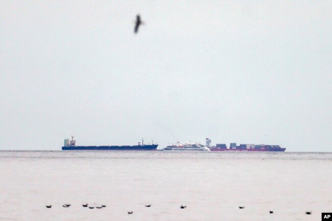 El crucero australiano Greg Mortimer es visto frente a las costas de Montevideo, Uruguay, el 5 de abril de 2020.