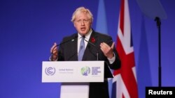 British Prime Minister Boris Johnson speaks during the opening ceremony of the UN Climate Change Conference (COP26) in Glasgow, Scotland, Nov. 1, 2021. 