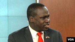 Ambassador Gordon Buay, the charge d'affaires of South Sudan's embassy in Washington, is seen in this image taken from an earlier appearance on the VOA program "Straight Talk Africa." 