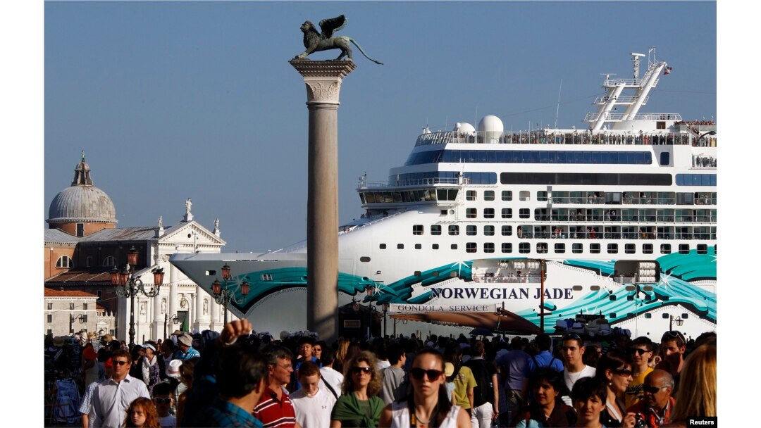 FILE - The Norwegian Jade cruise ship is seen from St. Mark square in Venice lagoon, June 16, 2012.