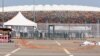 Barriers on the ground at the scene of the stampede are seen at the entrance of Olembe stadium in Yaounde, Jan. 25, 2022. Eight people were killed and many more injured in a crush outside a Cameroonian football stadium, Jan. 24, 2022, before an Africa Cup