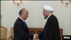 BM nükleer yetkilisi Yukiya Amano Tahran'da İran Cumhurbaşkanı Hasan Ruhani ile görüşürken