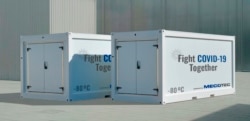In this image released on Tuesday, Nov. 11, 2020, the first Mobile Hybrid Container Solution made by MECOTEC with an active deep cooling technology for transport, storage and distribution of COVID-19-Vaccines down to - 80°C. (MECOTEC/news aktuell via AP)
