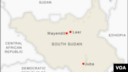 Map of Mayendit and Leer counties, South Sudan