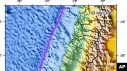 Location of Friday's aftershock off the coast of Chile, 05 Mar 2010