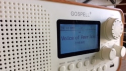 A DRM receiver tuned to the VOA test signal.