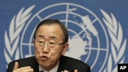  UN Secretary-General Ban Ki-moon addresses a news conference at the United Nations in Geneva, April 12, 2012. 