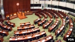 香港立法會大會流會，未能恢復二讀被網民稱為「網絡23條」的《2014年版權（修訂）條例草案》。(美國之音湯惠芸攝）