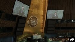 지난 2012년 뉴욕 유엔본부에서 열린 제 67차 유엔총회에서 북한 대표로 연설하는 박길연 외무성 부상. 