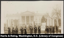 Suffragists on the picket line in front of the White House in 1917, three years before the passage of the 19th Amendment.