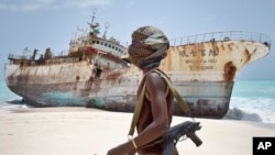 An official with the anti-piracy force in the semi-autonomous Puntland region, says, April 16, 2017, foreign naval forces in international waters shot dead two pirates and wounded another when the bandits attempted to hijack a ship.