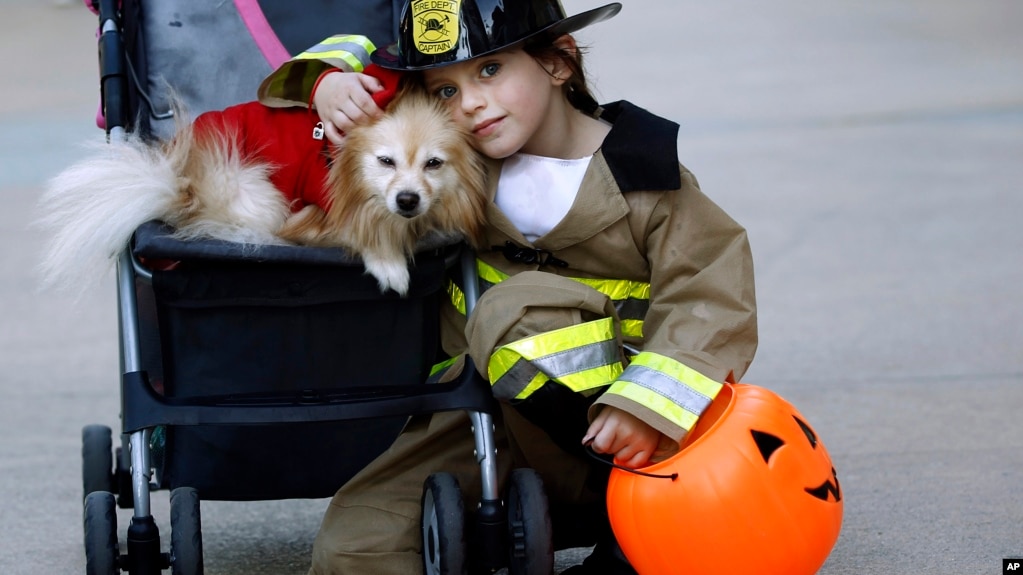 Kacy Crain Poses With Her Dog While Taking A Break From Collecting Halloween Candy At The Kacy Crain Poses With Her Dog While Taking A Break From Collecting Halloween Candy At The