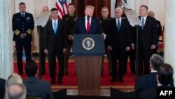 도널드 트럼프 미국 대통령이 8일 백악관에서 이란의 미사일 공격에 대한 대국민 연설을 했다.