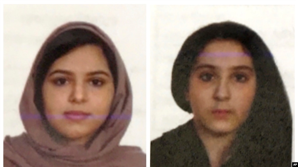 Two undated photos provided by the New York City Police Department (NYPD) show sisters Rotana, left, and Tala Farea, whose fully clothed bodies, bound together with duct tape and facing each other, were discovered on New York City's Hudson River waterfro