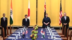 印度外长苏杰生、日本外相茂木敏充、澳大利亚外长佩恩和美国国务卿蓬佩奥在东京举行四方会谈。（2020年10月6日）