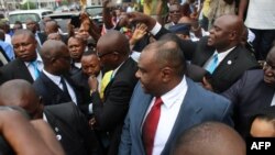 Jean-Pierre Bemba à son arrivée à l'aéroport internationale de Kinshasa le 1er août 2018. 