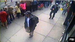 One of the photos released by the FBI on April 18, 2013 of two suspects in the Boston Marathon bombings.