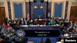 U.S. senators cast votes in Trump impeachment trial at the U.S. Capitol in Washington, D.C. February 5, 2020. U.S. Senate TV/Handout via Reuters