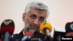  Iran's chief negotiator, Saeed Jalili, attends a news conference at the Iranian Consulate in Istanbul, Turkey, May 16, 2013.