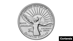 La moneda de veinticinco centavos de Maya Angelou es la primera moneda del programa American Women Quarters™. Maya Angelou fue una célebre escritora, intérprete y activista social. [Foto cortesía Casa de la Moneda de Estados Unidos].