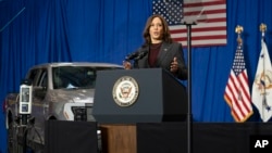 Vice President Kamala Harris speaks during a visit to the Brandywine Maintenance Facility in Prince George's County, Md., highlighting the electric vehicle investments in the bipartisan infrastructure law and the "Build Back Better Act" on Dec. 13, 2021.