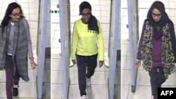 A combination of handout CCTV pictures received from the Metropolitan Police Service shows (L-R) British teenagers Kadiza Sultana, Amira Abase and Shamima Begum passing through security barriers at Gatwick Airport, south of London, on Feb. 17, 2015.