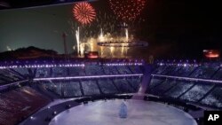 Fireworks are set off during the opening ceremony of the 2018 Winter Olympics in Pyeongchang, South Korea, Feb. 9, 2018. 