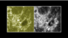 These two images show a section of the sun as seen by NASA's Interface Region Imaging Spectrograph, or IRIS, on the right and NASA's SDO on the left.