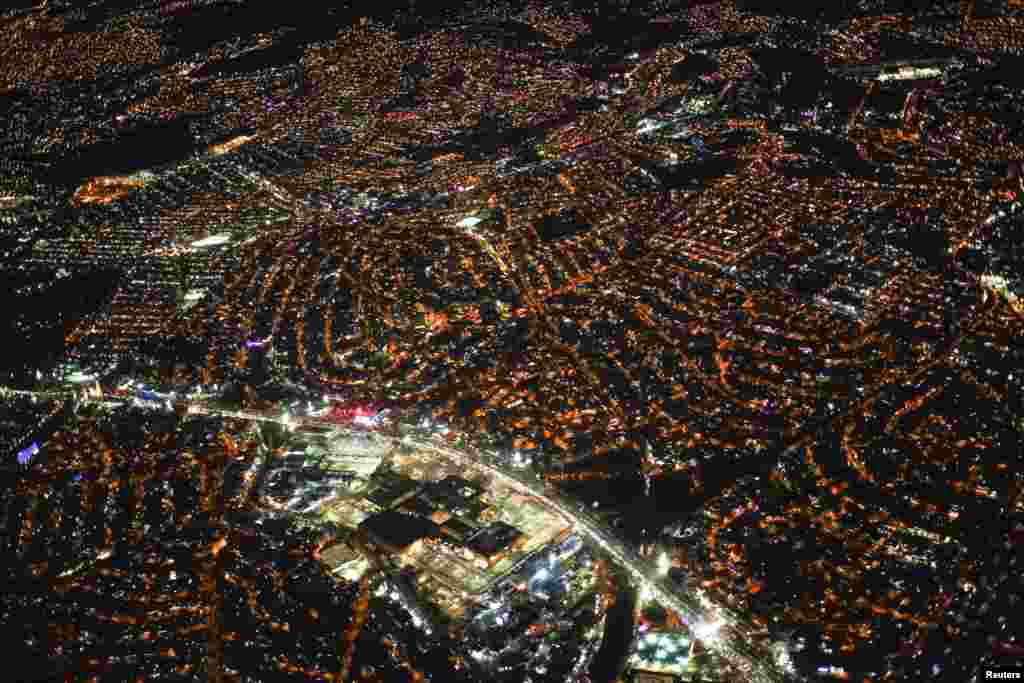 An aerial view of Mexico City at night, Dec. 16, 2013