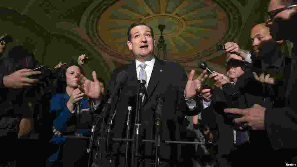 Senator Ted Cruz (R-TX) speaks to reporters in the U.S. Capitol in Washington October 16, 2013.