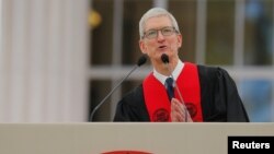 Apple CEO Tim Cook speaks during Commencement Exercises at Massachusetts Institute of Technology (MIT) in Cambridge, Massachusetts, June 9, 2017.