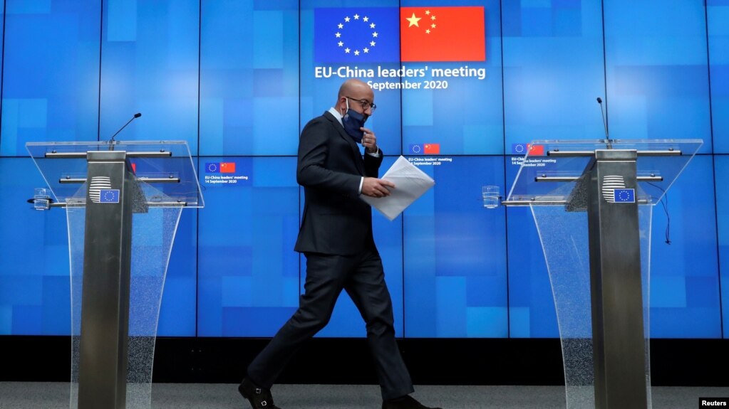 欧盟理事会主席米歇尔2020年9月14日在欧盟-中国峰会后召开记者会（路透社）