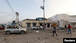 A general view shows the scene of an explosion in Mogadishu, Somalia, Nov. 9, 2018.