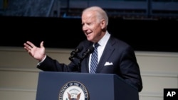 Vice President Joe Biden speaks at the funeral of John Glenn at Ohio State University in Columbus, Dec. 17, 2016. Glenn, the famed astronaut, died Dec. 8 at age 95.