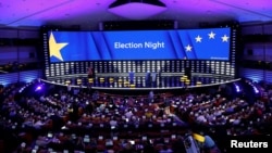 A general view of the Plenary Hall during the election night for European elections at the European Parliament in Brussels, Belgium, May 27, 2019. 