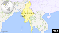 Map of Myanmar and its border with China