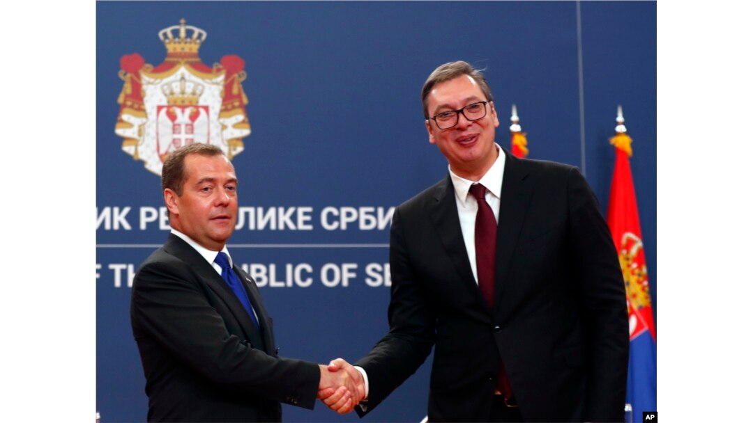 Predsednik Srbije Aleksandar Vučić tokom susreta sa premijerom Rusije Dmitrijem Medvedevim, u Beogradu, 19. oktobra 2019.