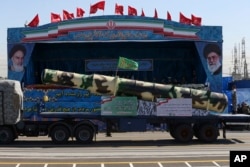 A Russian-made S-200 air defense system is displayed during a parade marking National Army Day, just outside Tehran, Iran, April 18, 2017.