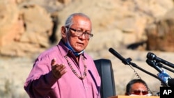 Navajo Council Delegate Daniel Tso talks about pollution concerns from oil and gas development near Chaco Culture National Historical Park in northwestern New Mexico, Nov. 22, 2021.