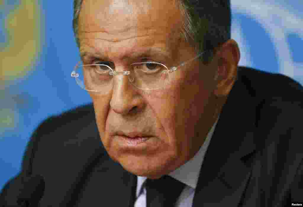 Russia's Foreign Minister Sergei Lavrov at a news conference in Moscow, Aug. 25, 2014.