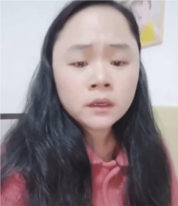 泼墨习近平画像的湖南女孩董瑶琼含泪呼吁外界关注她目前受到当局监控和压制的状况。（2020年12月1日）