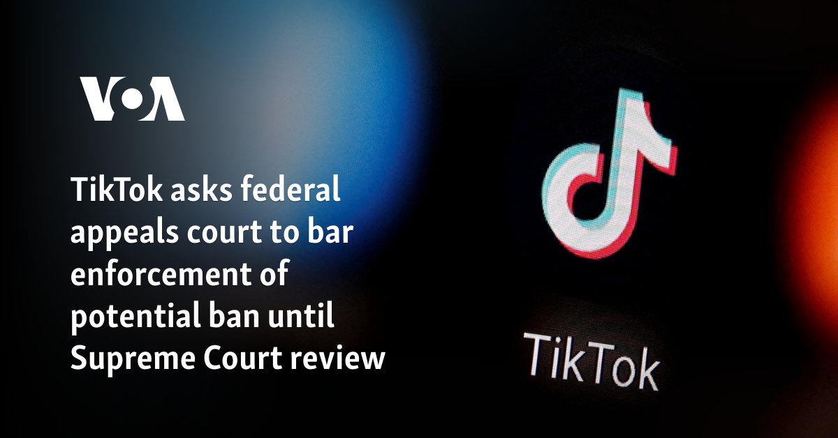 TikTok asks federal appeals court to bar enforcement of potential ban until Supreme Court review 