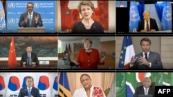 Tangkapan layar video dari pertemuan virtual pertama Majelis Kesehatan Dunia (WHA) membahas penanganan pandemi Covid-19. 