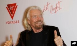 FILE - Richard Branson is pictured at the Virgin Voyages Scarlet Night Celebration at the PlayStation Theater in New York City, Feb. 14, 2019.