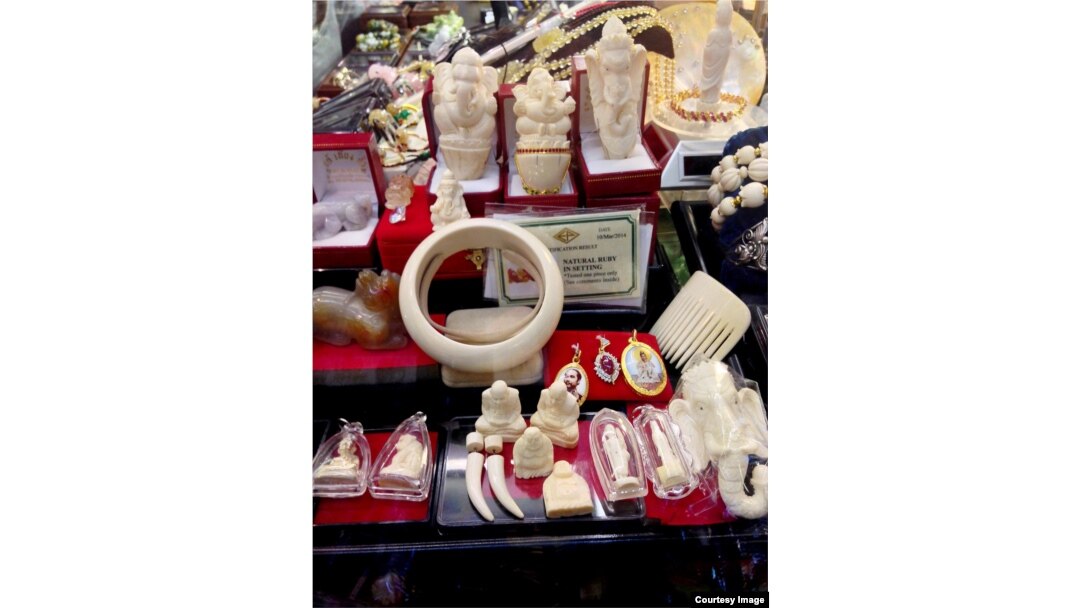 Ivory objects for sale on display in a Thailand shop. (Courtesy TRAFFIC)