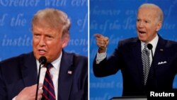 前副總統、民主黨候選人拜登(右)與特朗普總統於9月29日第一場辯論資料照。